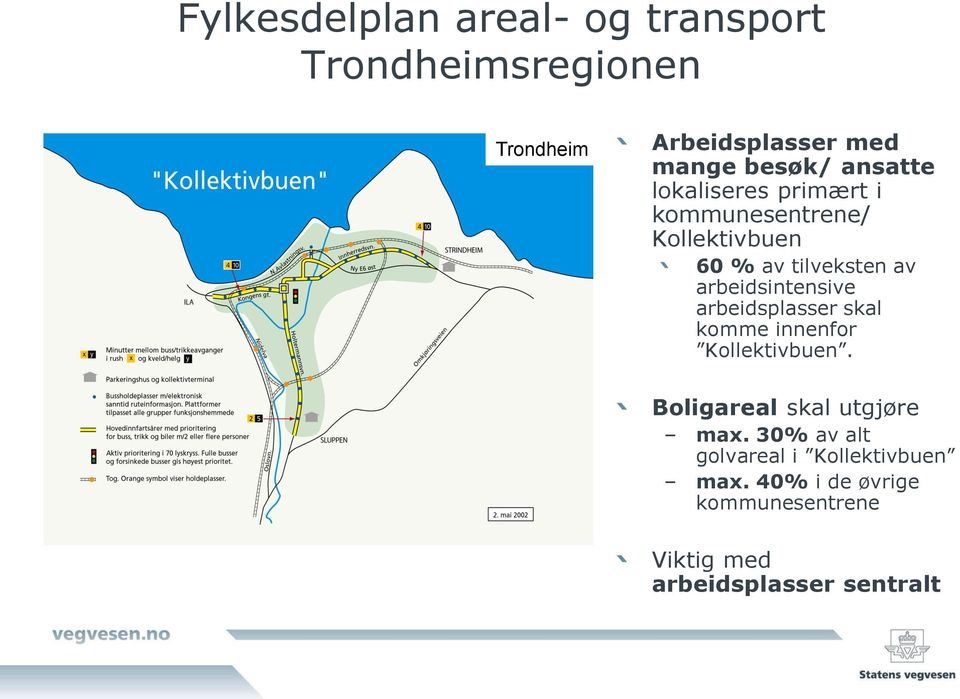 arbeidsintensive arbeidsplasser skal komme innenfor Kollektivbuen. Boligareal skal utgjøre max.