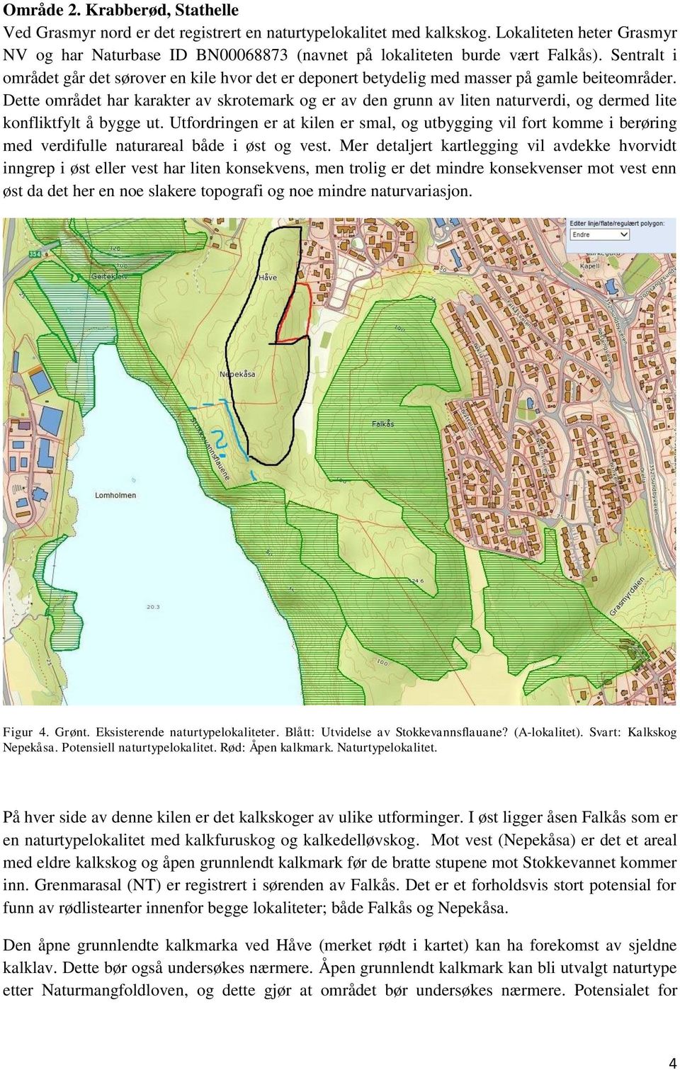 Sentralt i området går det sørover en kile hvor det er deponert betydelig med masser på gamle beiteområder.