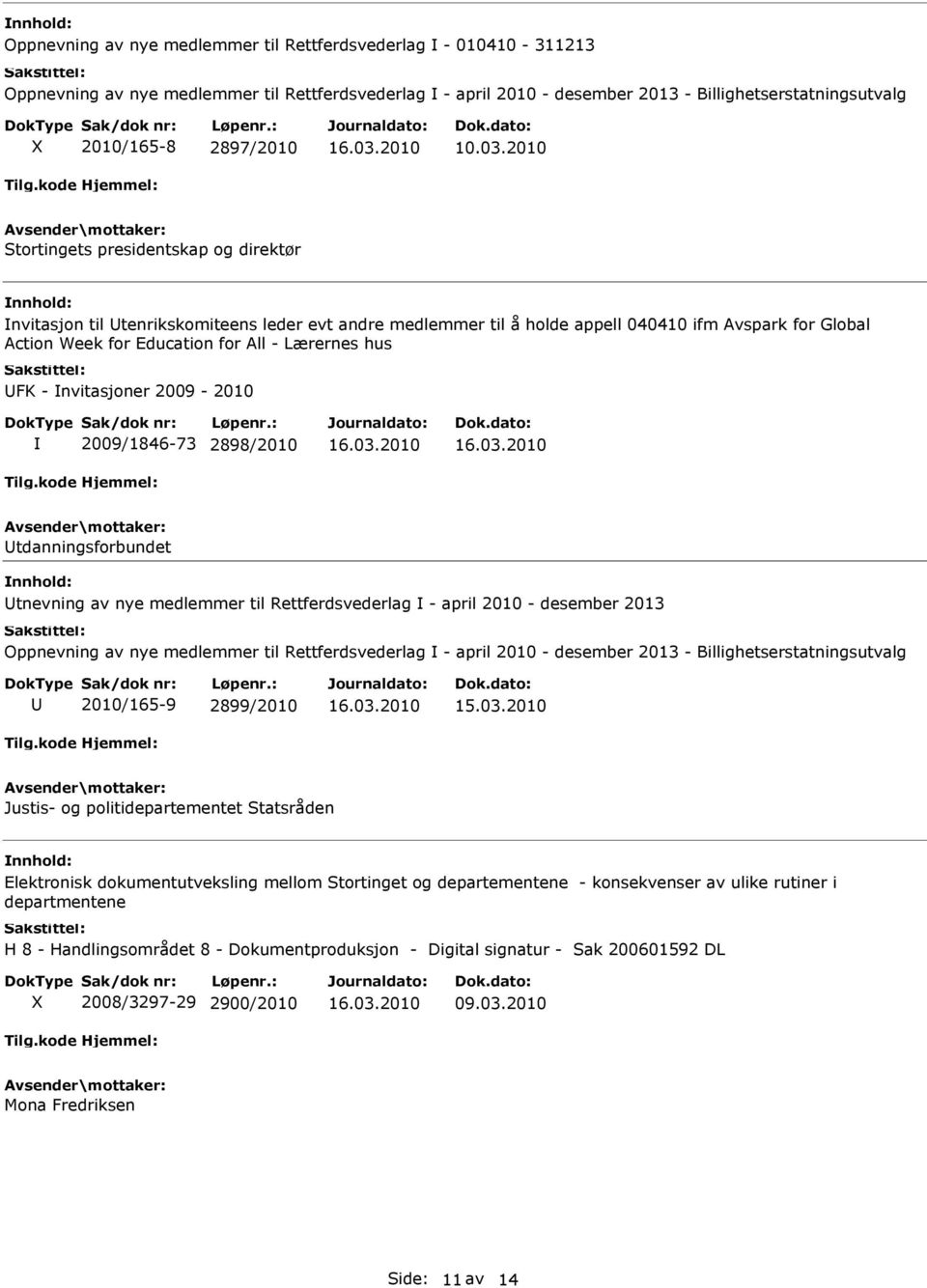 hus FK - nvitasjoner 2009-2010 2009/1846-73 2898/2010 tdanningsforbundet tnevning av nye medlemmer til Rettferdsvederlag - april 2010 - desember 2013 Oppnevning av nye medlemmer til Rettferdsvederlag