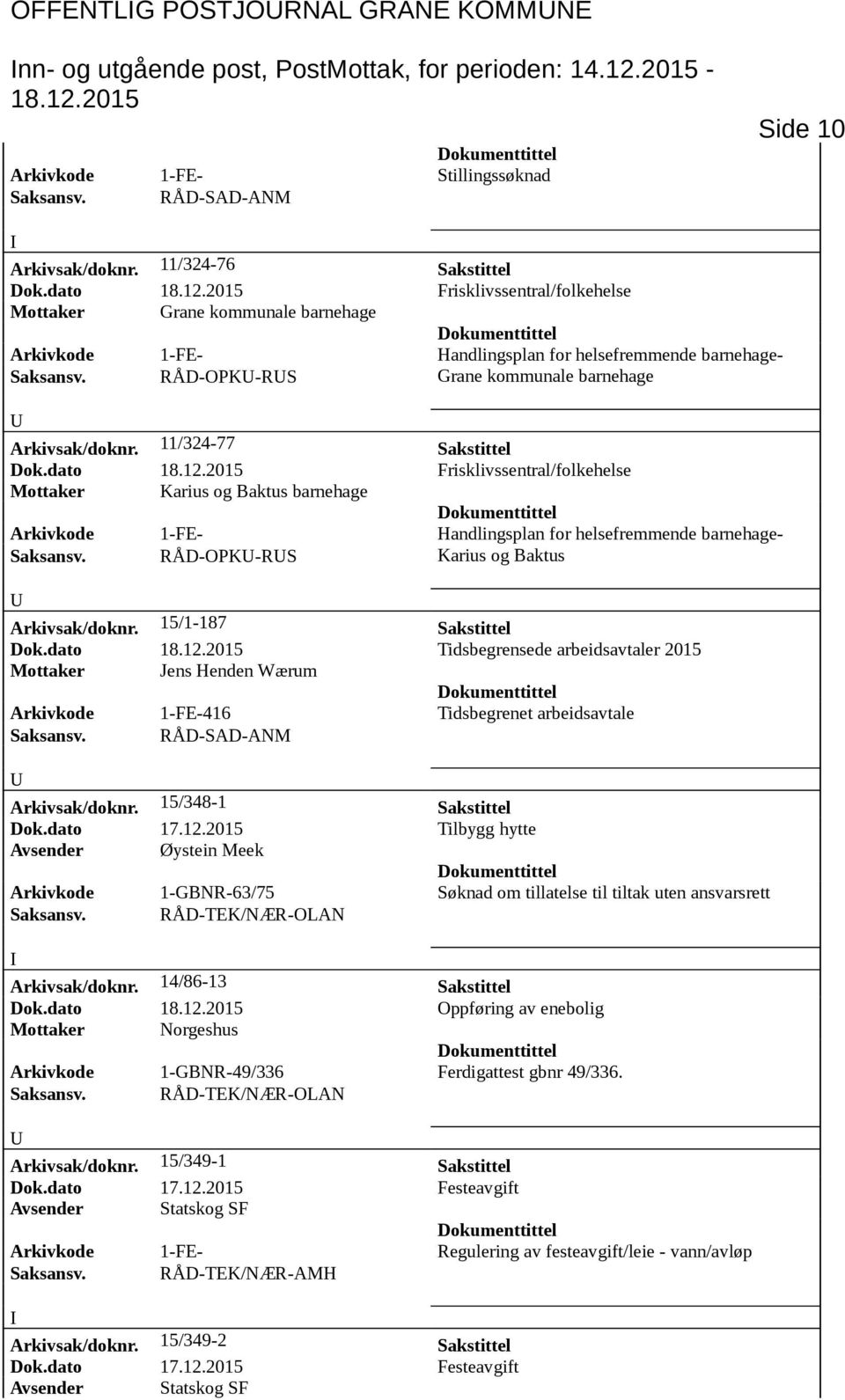 11/324-77 Sakstittel Dok.dato Frisklivssentral/folkehelse Mottaker Karius og Baktus barnehage Arkivkode 1-FE- Handlingsplan for helsefremmende barnehage- Saksansv.