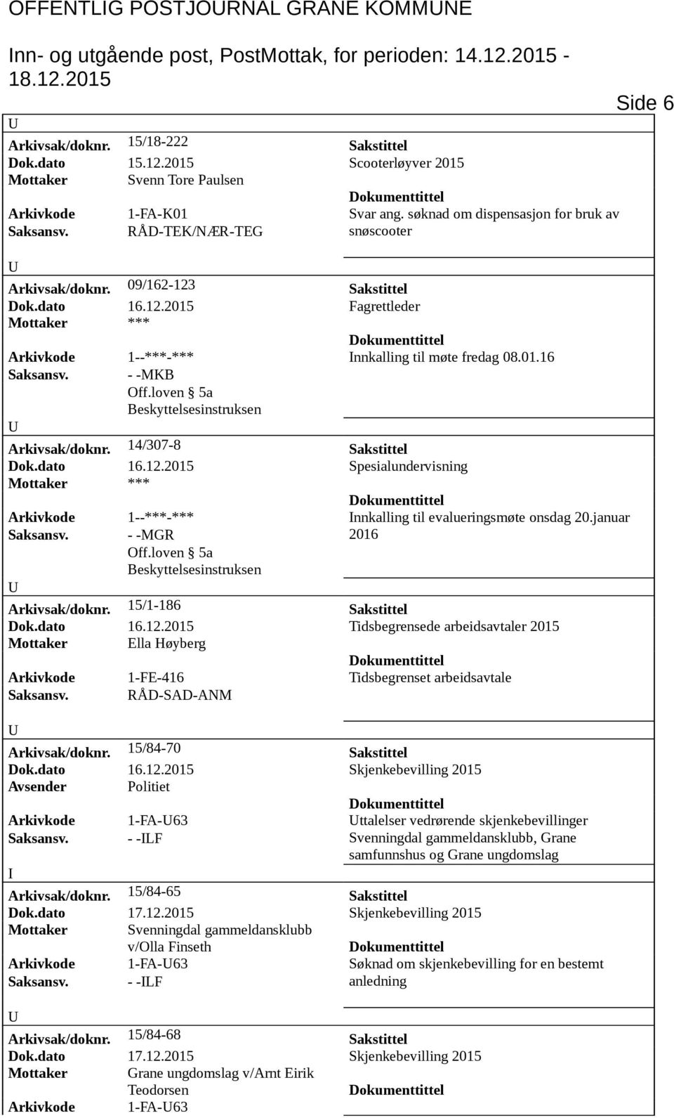 loven 5a Beskyttelsesinstruksen Arkivsak/doknr. 14/307-8 Sakstittel Dok.dato 16.12.2015 Spesialundervisning Arkivkode 1--***-*** nnkalling til evalueringsmøte onsdag 20.januar Saksansv. - -MGR Off.