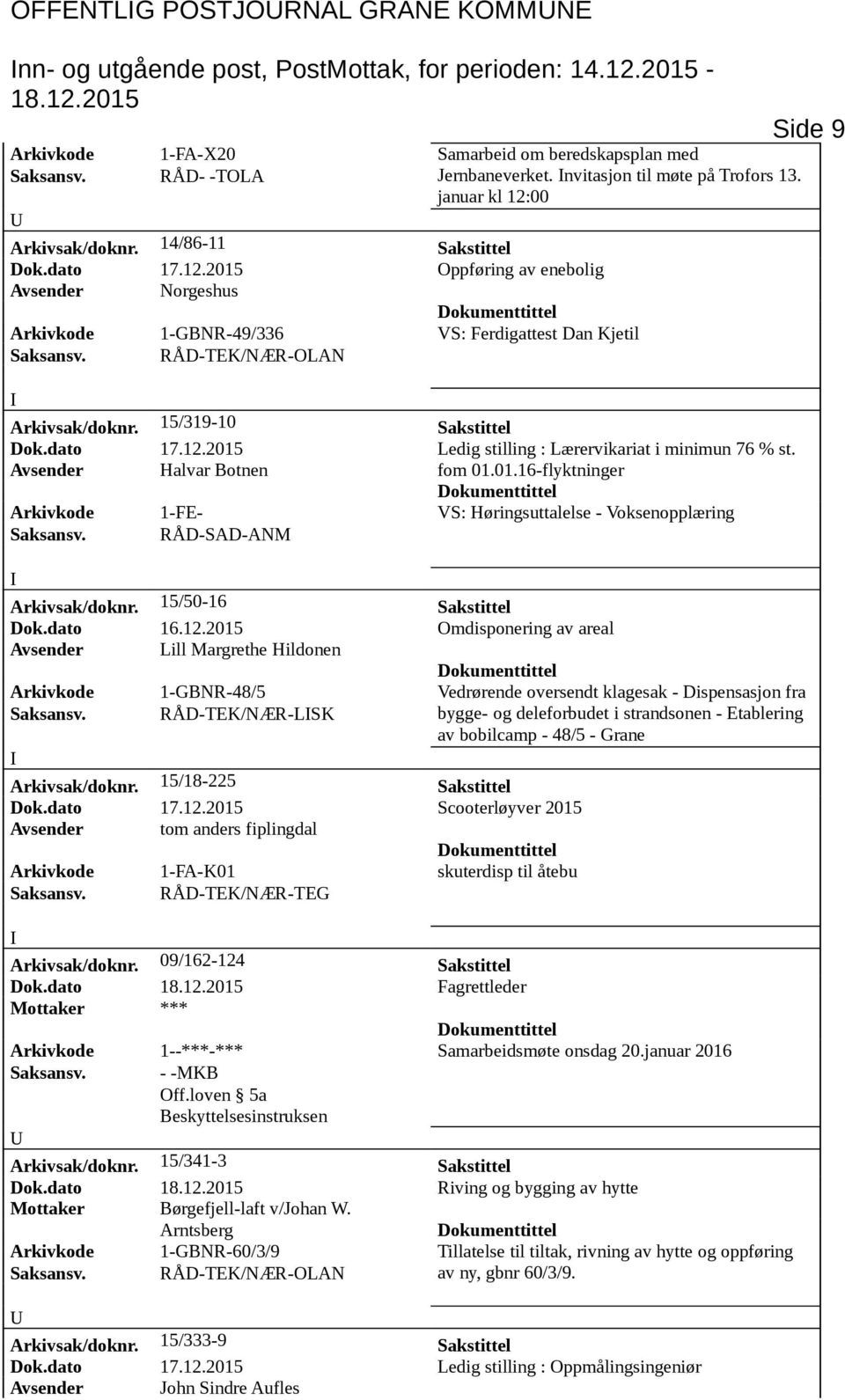 RÅD-TEK/NÆR-OLAN Arkivsak/doknr. 15/319-10 Sakstittel Dok.dato 17.12.2015 Ledig stilling : Lærervikariat i minimun 76 % st. Avsender Halvar Botnen fom 01.01.16-flyktninger Arkivkode 1-FE- VS: Høringsuttalelse - Voksenopplæring Arkivsak/doknr.