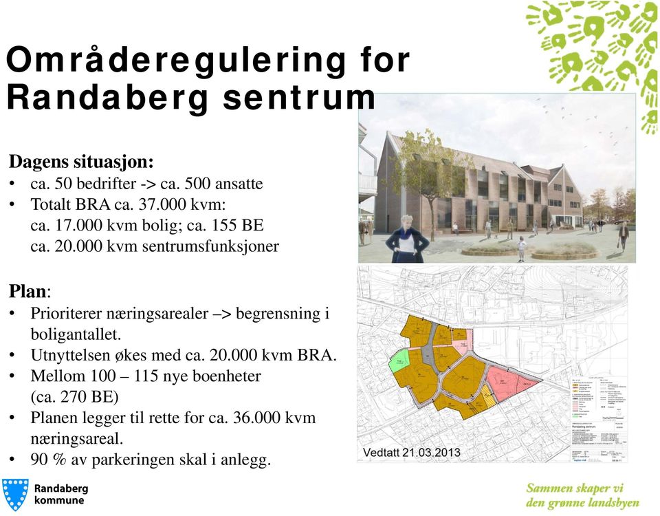 000 kvm sentrumsfunksjoner Plan: Prioriterer næringsarealer > begrensning i boligantallet.