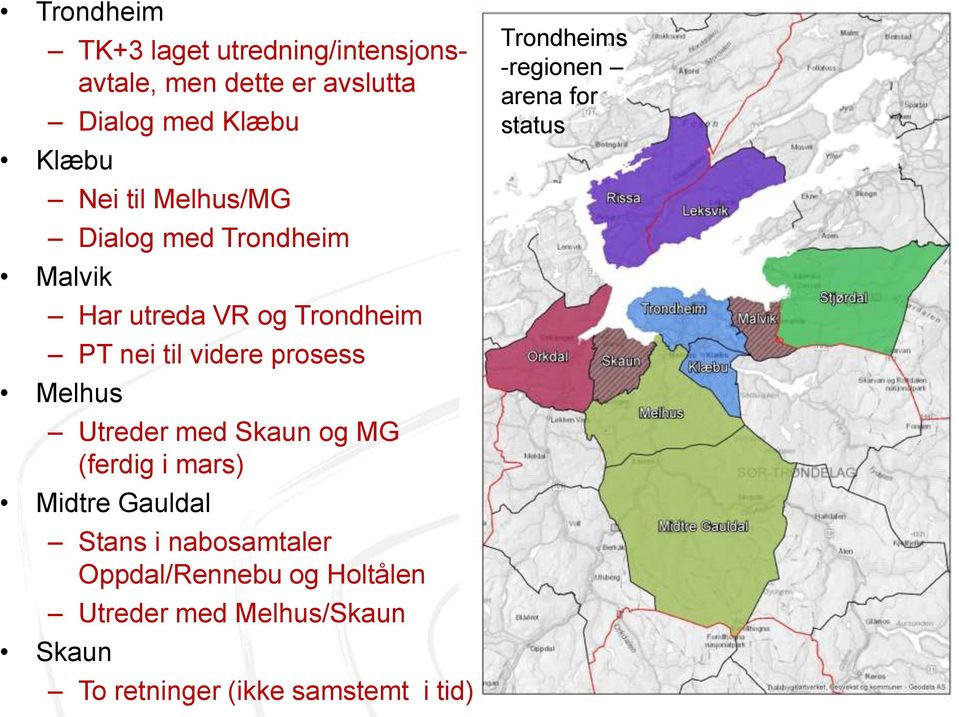 Utreder med Skaun og MG (ferdig i mars) Midtre Gauldal Stans i nabosamtaler Oppdal/Rennebu og