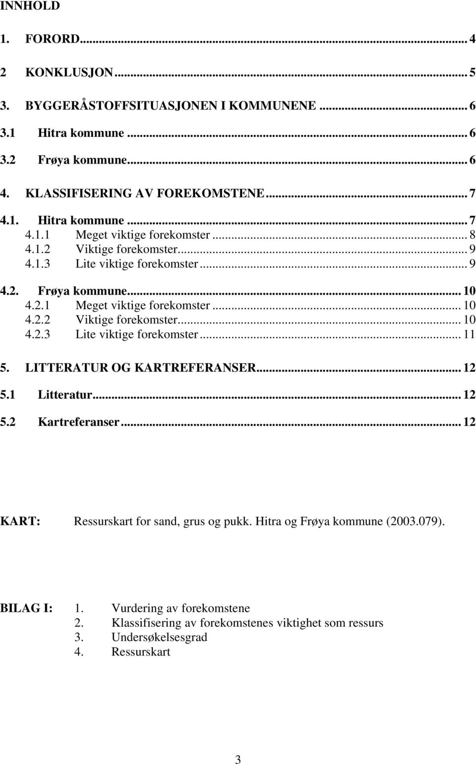 LITTERATUR OG KARTREFERANSER... 12 5.1 Litteratur... 12 5.2 Kartreferanser... 12 KART: Ressurskart for sand, grus og pukk. Hitra og Frøya kommune (2003.079). BILAG I: 1.