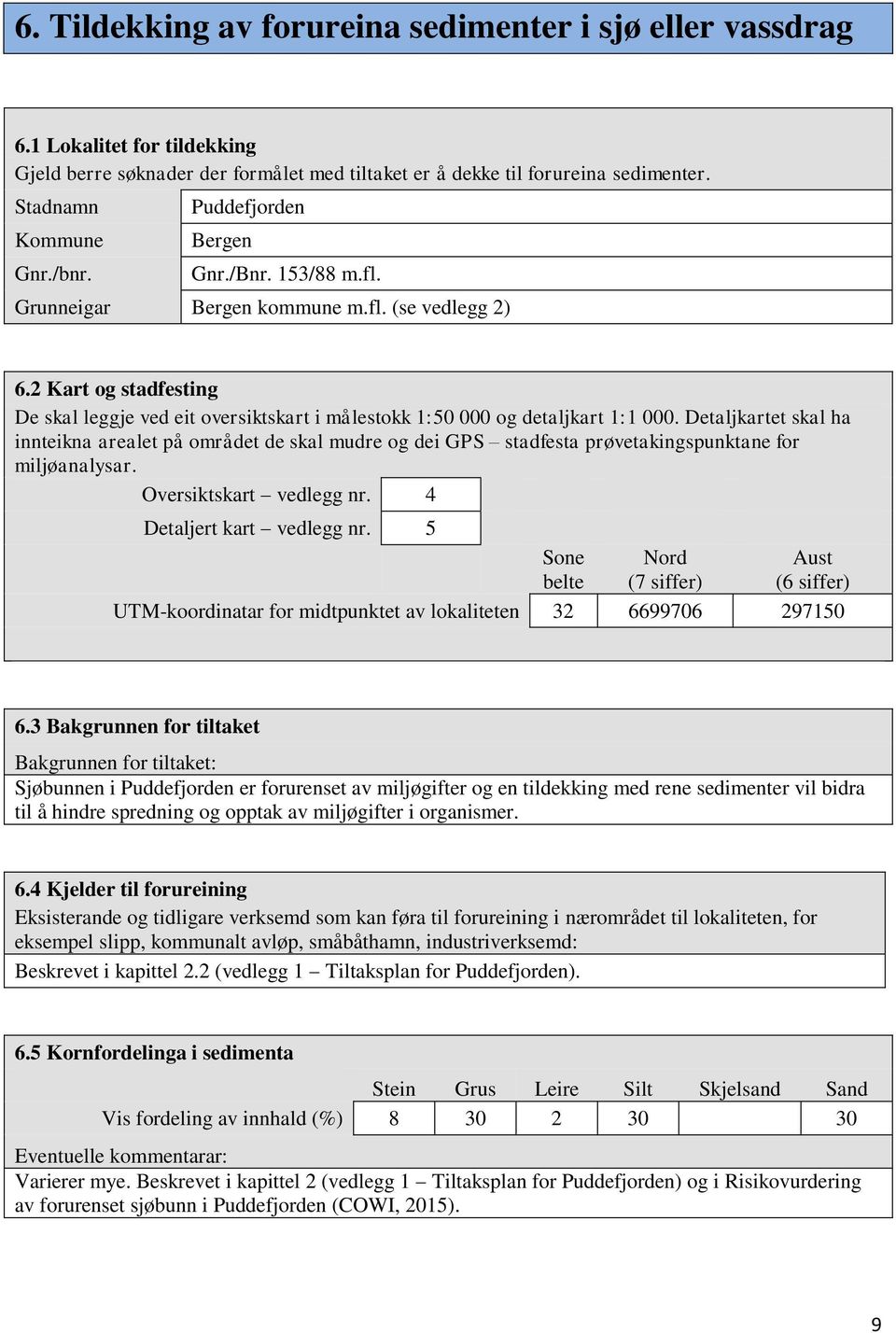 Detaljkartet skal ha innteikna arealet på området de skal mudre og dei GPS stadfesta prøvetakingspunktane for miljøanalysar. Oversiktskart vedlegg nr. 4 Detaljert kart vedlegg nr.