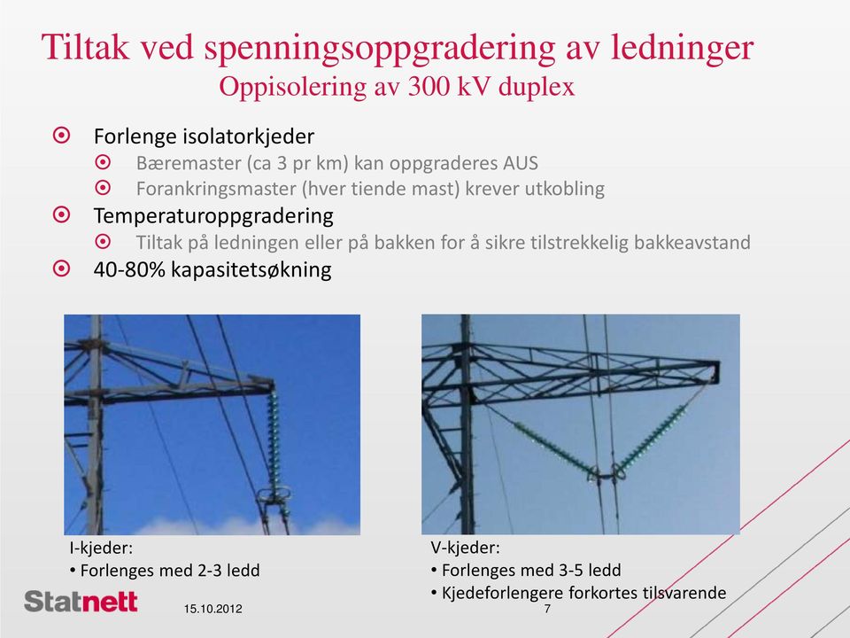 Temperaturoppgradering Tiltak på ledningen eller på bakken for å sikre tilstrekkelig bakkeavstand 40-80%