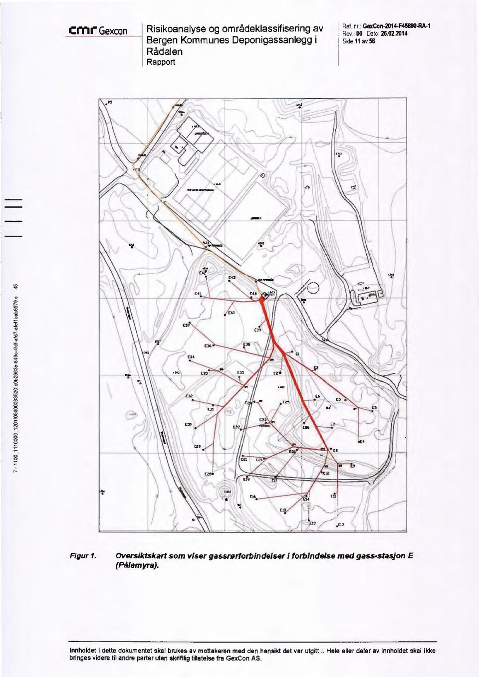 oversiktskart som viser gassrørforbindelser i forbindelse med gass.stasjon E (Pålamyra).