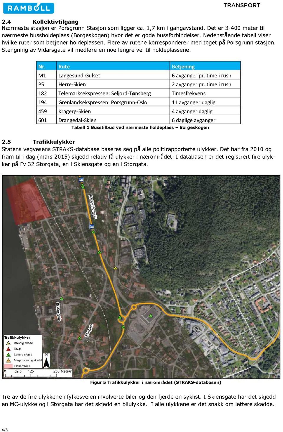 Stengning av Vidarsgate vil medføre en noe lengre vei til holdeplassene. Nr. Rute Betjening M1 Langesund-Gulset 6 avgangerpr. time i rush P5 Herre-Skien 2 avgangerpr.