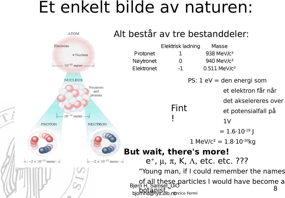 511 MeV/c² PS: 1 ev = den energi som et elektron får når det akselereres over Fint! et potensialfall på 1V = 1.