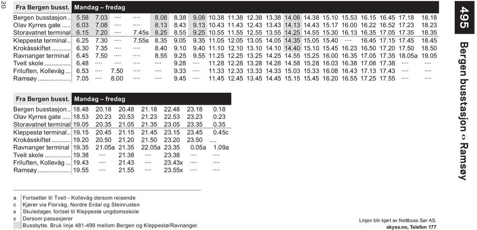 35 Kleppestø terminal... 6.25 7.30 7.55s 8.35 9.05 9.35 11.05 12.05 13.05 14.05 14.35 15.05 15.40 16.45 17.15 17.45 18.45 Krokåsskiftet... 6.30 7.35 8.40 9.10 9.40 11.10 12.10 13.10 14.10 14.40 15.