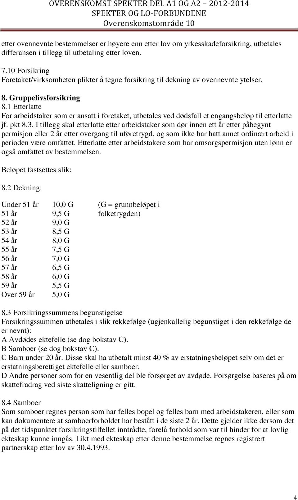 1 Etterlatte For arbeidstaker som er ansatt i foretaket, utbetales ved dødsfall et engangsbeløp til etterlatte jf. pkt 8.3.