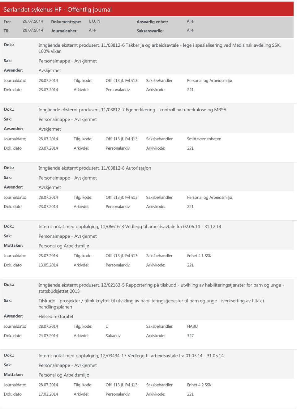 2014 Arkivdel: Personalarkiv Arkivkode: 221 Inngående eksternt produsert, 11/03812-8 Autorisasjon Dok. dato: 23.07.