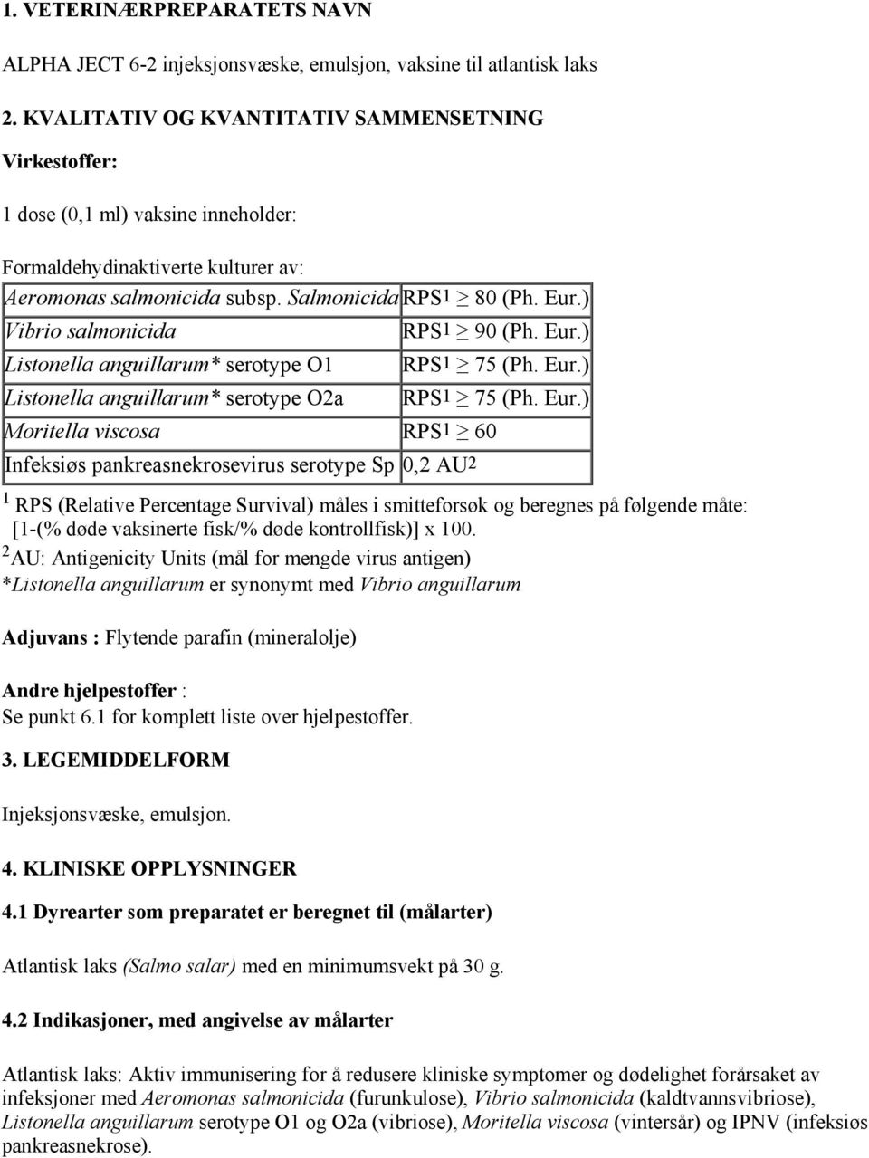 ) Vibrio salmonicida Listonella anguillarum* serotype O1 Listonella anguillarum* serotype O2a RPS1 90 (Ph. Eur.