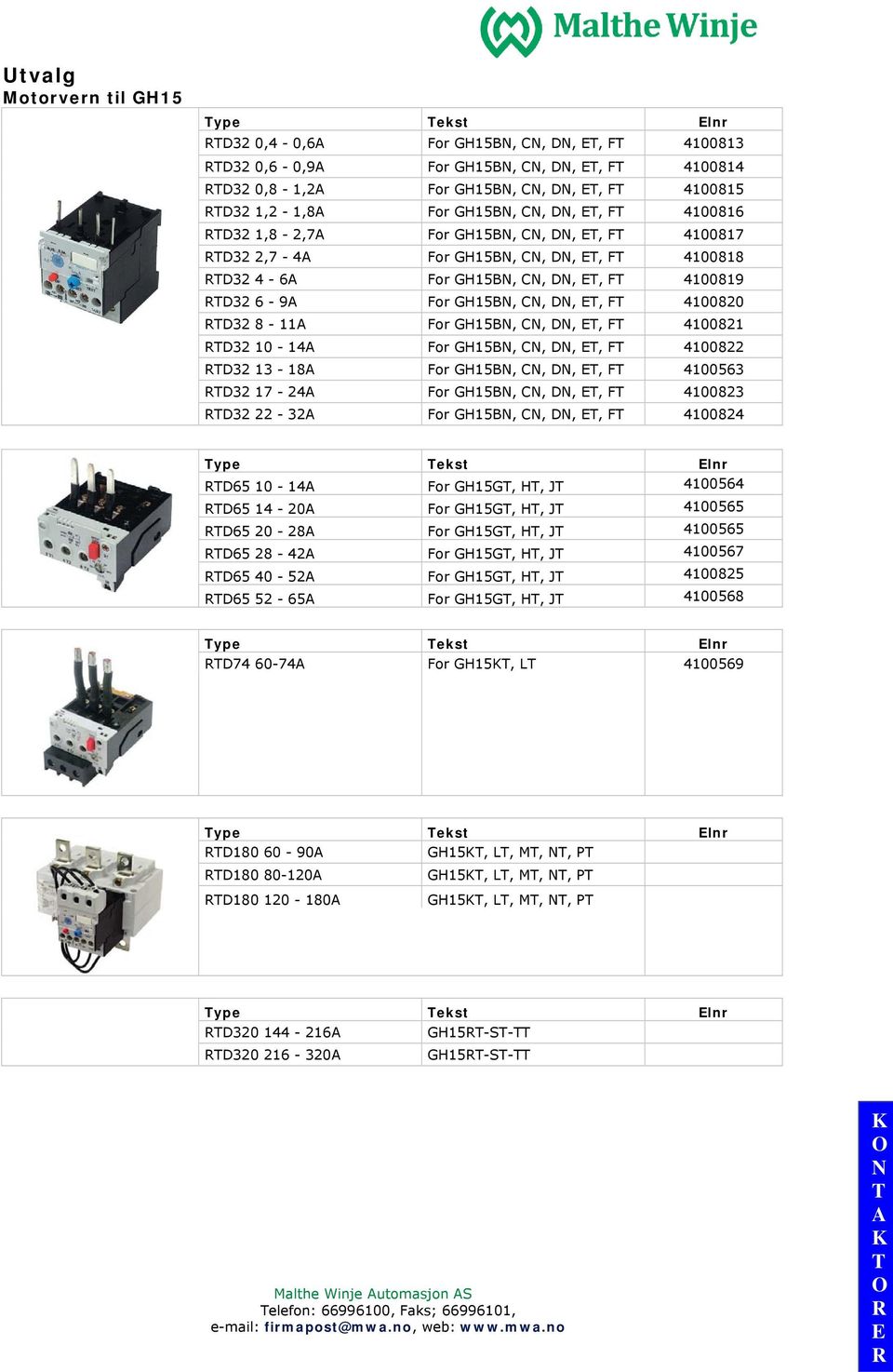 For GH15B, C, D,, F 4100822 D32 13-18 For GH15B, C, D,, F 4100563 D32 17-24 For GH15B, C, D,, F 4100823 D32 22-32 For GH15B, C, D,, F 4100824 ype ekst lnr D65 10-14 For GH15G, H, J 4100564 D65 14-20