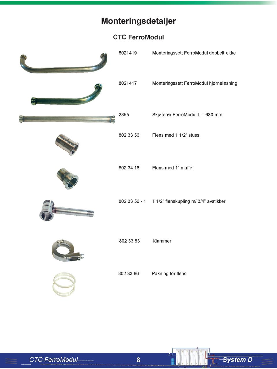 Flens med 1 1/2 stuss 802 34 16 Flens med 1 muffe 802 33 56-1 1 1/2