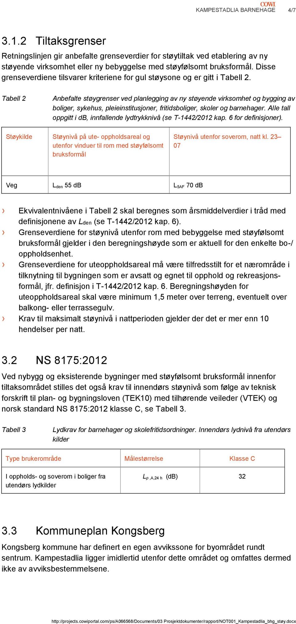 Tabell 2 Anbefalte støygrenser ved planlegging av ny støyende virksomhet og bygging av boliger, sykehus, pleieinstitusjoner, fritidsboliger, skoler og barnehager.