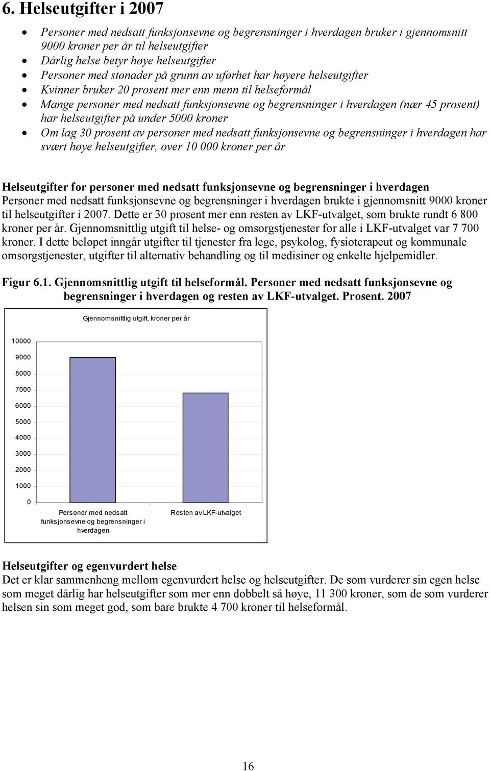 helseutgifter på under 5000 kroner Om lag 30 prosent av personer med nedsatt funksjonsevne og begrensninger i hverdagen har svært høye helseutgifter, over 10 000 kroner per år Helseutgifter for