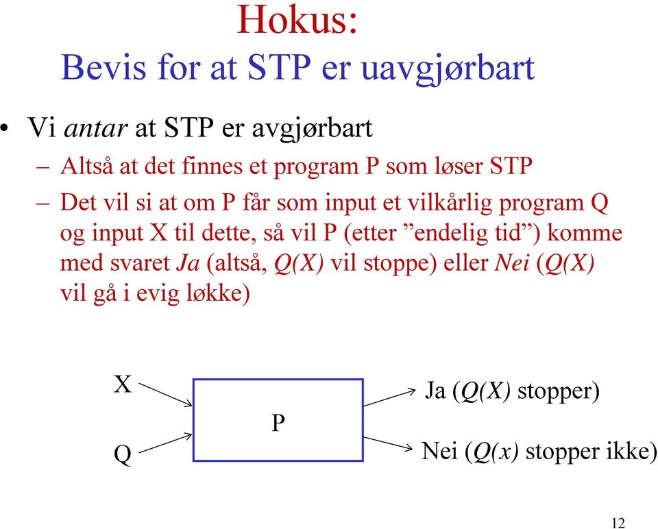 input X til dette, så vil P (etter endelig tid ) komme med svaret Ja (altså, Q(X) vil