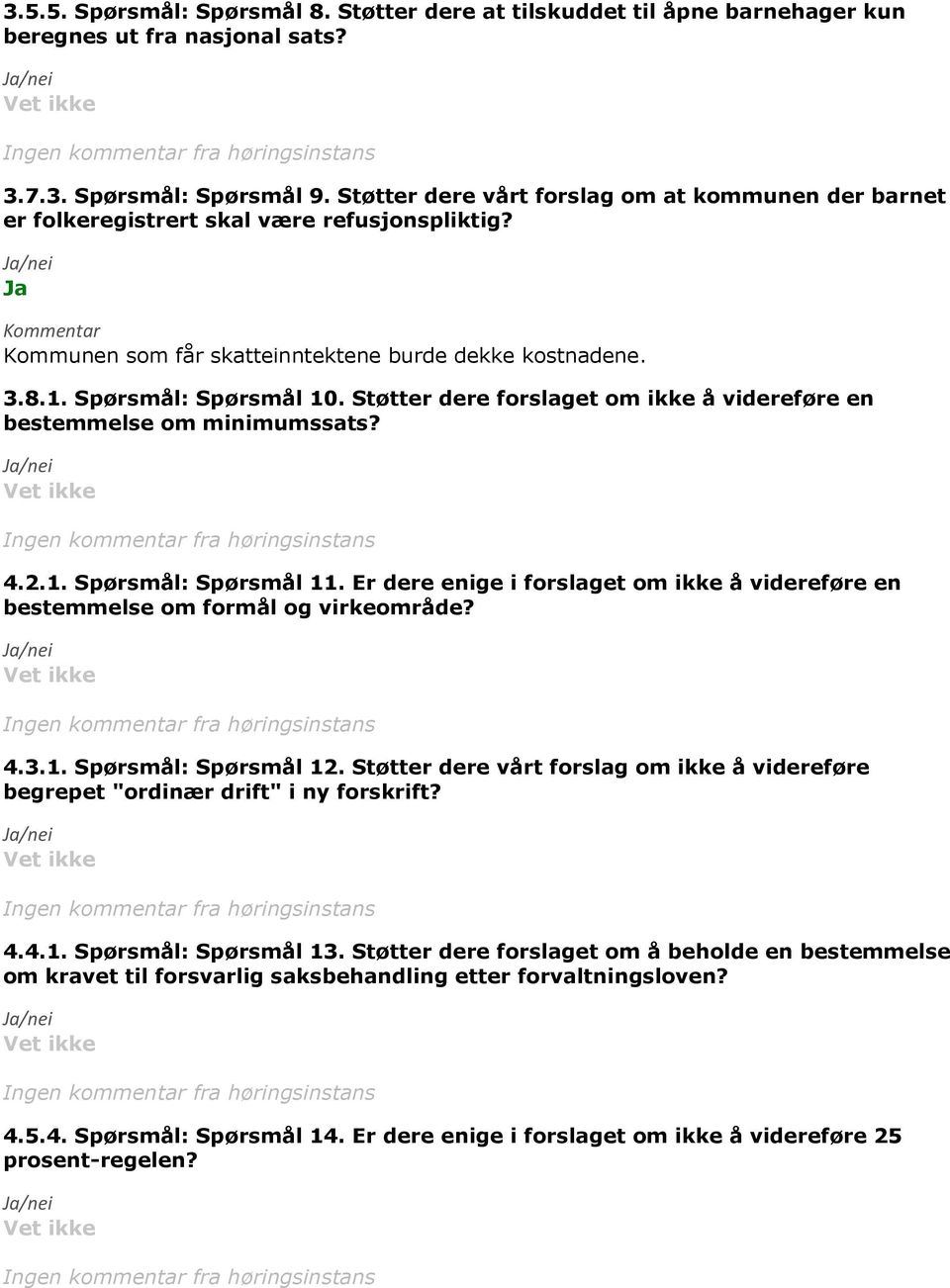 Støtter dere forslaget om ikke å videreføre en bestemmelse om minimumssats? 4.2.1. Spørsmål: Spørsmål 11. Er dere enige i forslaget om ikke å videreføre en bestemmelse om formål og virkeområde? 4.3.1. Spørsmål: Spørsmål 12.