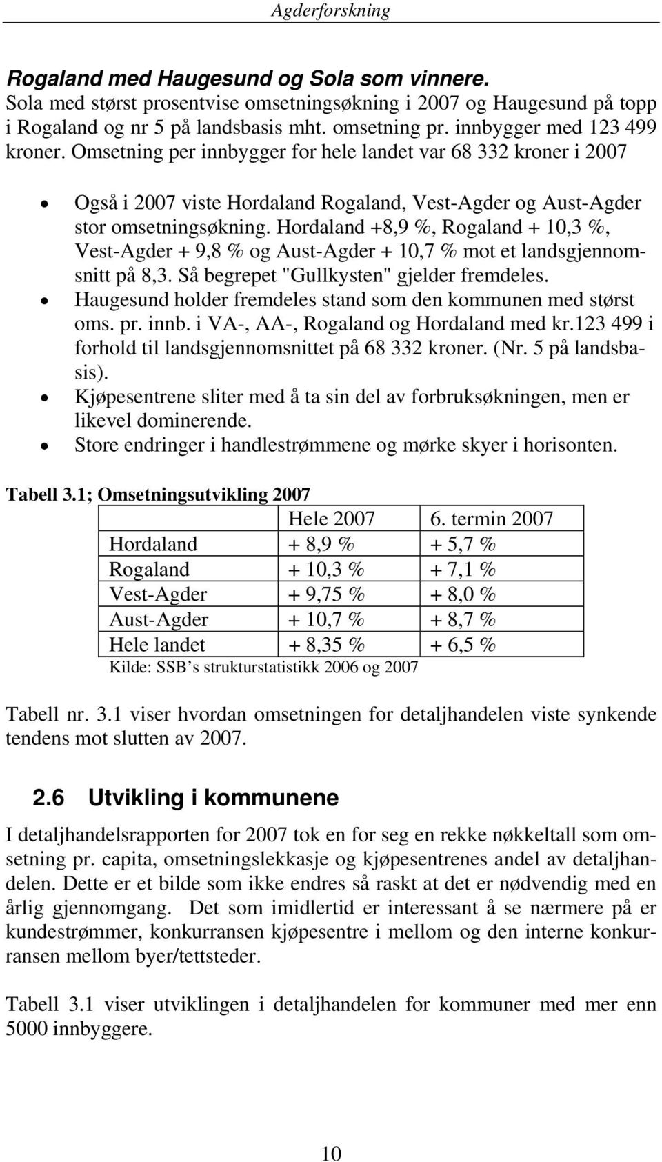 Hordaland +8,9 %, Rogaland + 10,3 %, Vest-Agder + 9,8 % og Aust-Agder + 10,7 % mot et landsgjennomsnitt på 8,3. Så begrepet "Gullkysten" gjelder fremdeles.