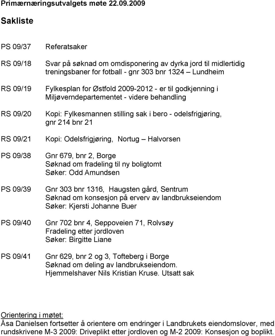 gnr 303 bnr 1324 Lundheim Fylkesplan for Østfold 2009-2012 - er til godkjenning i Miljøverndepartementet - videre behandling Kopi: Fylkesmannen stilling sak i bero - odelsfrigjøring, gnr 214 bnr 21