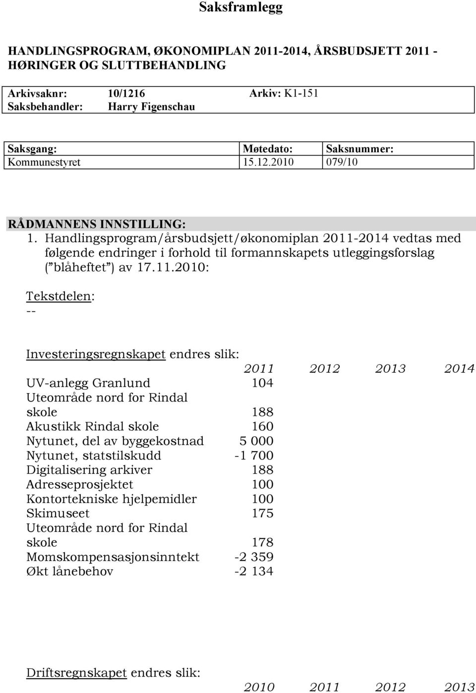 Handlingsprogram/årsbudsjett/økonomiplan 2011-