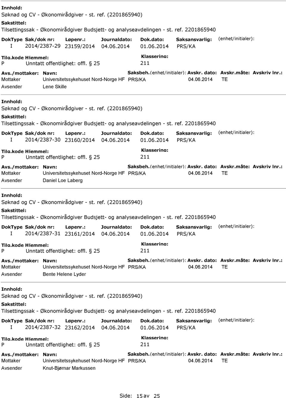 2014/2387-31 23161/2014 RS/KA Mottaker niversitetssykehuset Nord-Norge HF RS/KA TE Bente Helene Lyder nnhold: