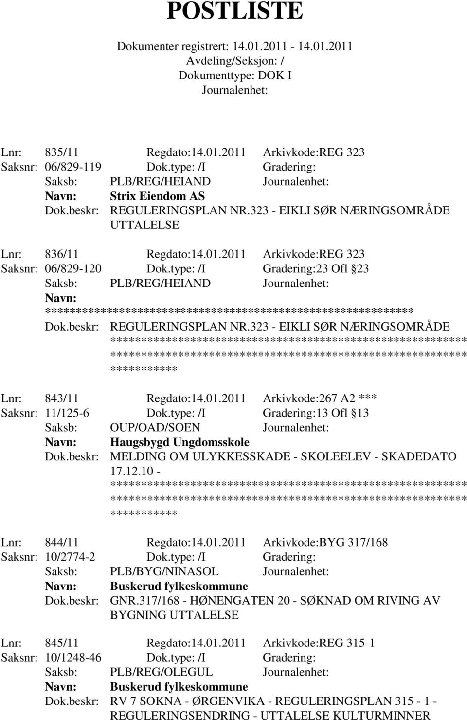 323 - EIKLI SØR NÆRINGSOMRÅDE Lnr: 843/11 Regdato:14.01.2011 Arkivkode:267 A2 *** Saksnr: 11/125-6 Dok.type: /I Gradering:13 Ofl 13 Saksb: OUP/OAD/SOEN Haugsbygd Ungdomsskole Dok.