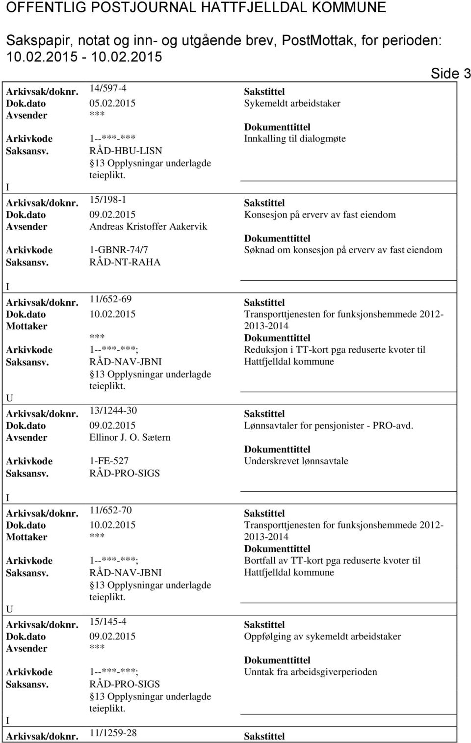 2015 Konsesjon på erverv av fast eiendom Avsender Andreas Kristoffer Aakervik Arkivkode 1-GBNR-74/7 Søknad om konsesjon på erverv av fast eiendom Arkivsak/doknr. 11/652-69 Sakstittel Dok.dato 10.02.