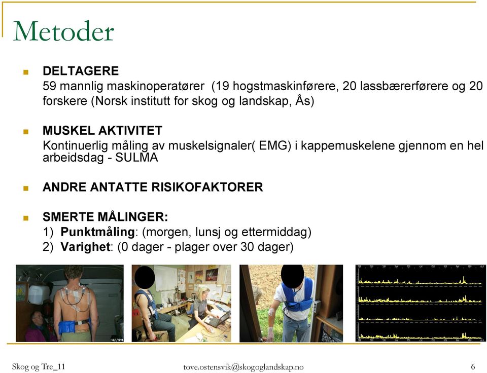 kappemuskelene gjennom en hel arbeidsdag - SULMA ANDRE ANTATTE RISIKOFAKTORER SMERTE MÅLINGER: 1) Punktmåling: