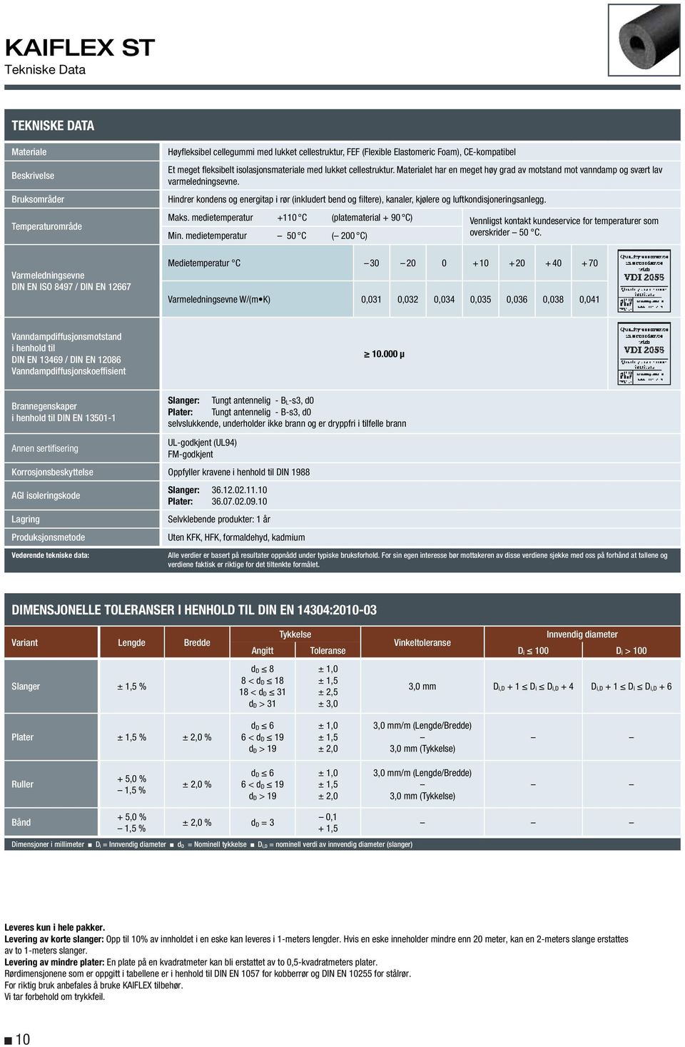 Hindrer kondens og energitap i rr (inkludert bend og filtere), kanaler, kjlere og luftkondisjoneringsanlegg. Maks.