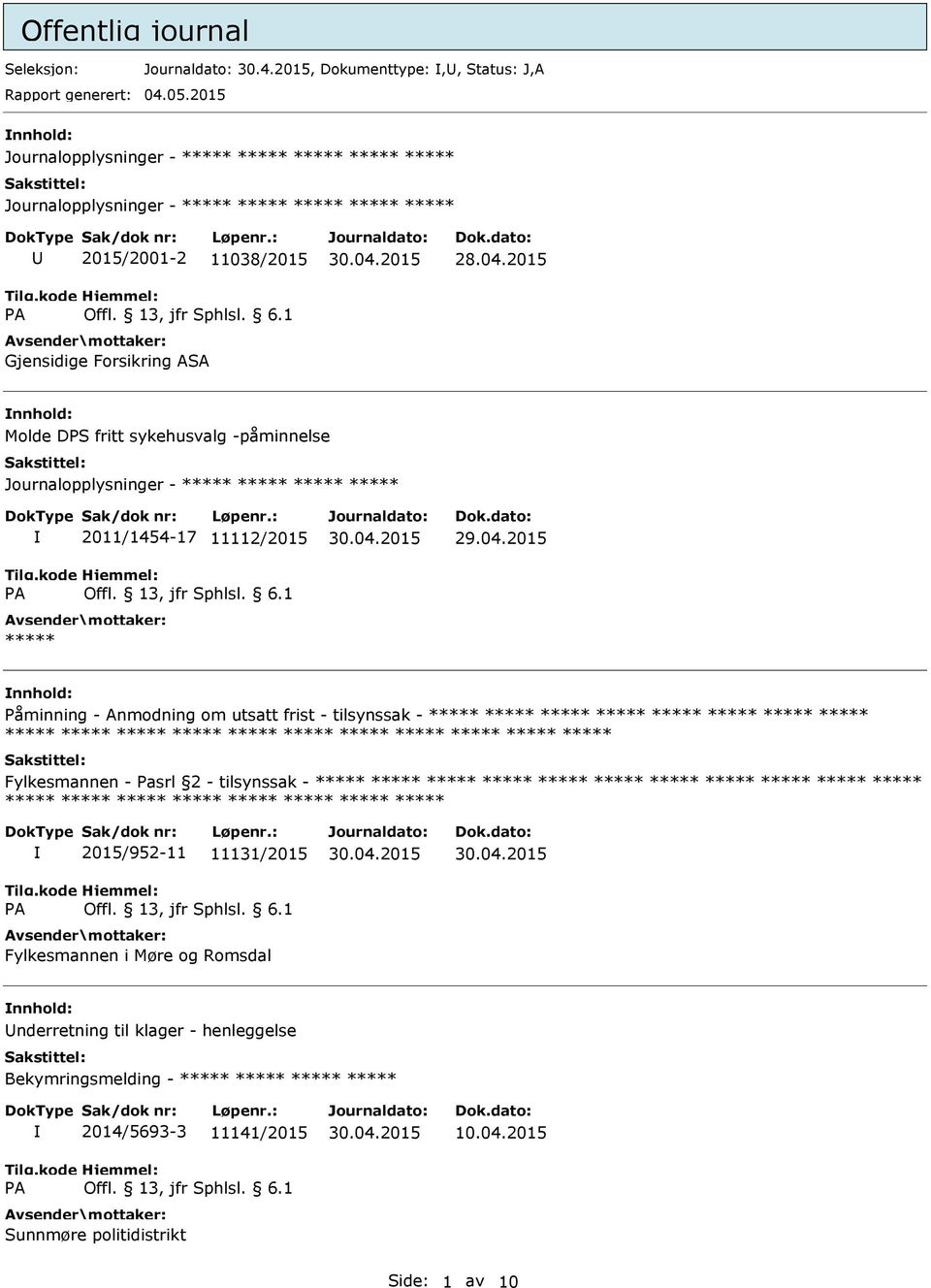 2015 Molde DS fritt sykehusvalg -påminnelse Journalopplysninger - 2011/1454-17 11112/2015 29.04.