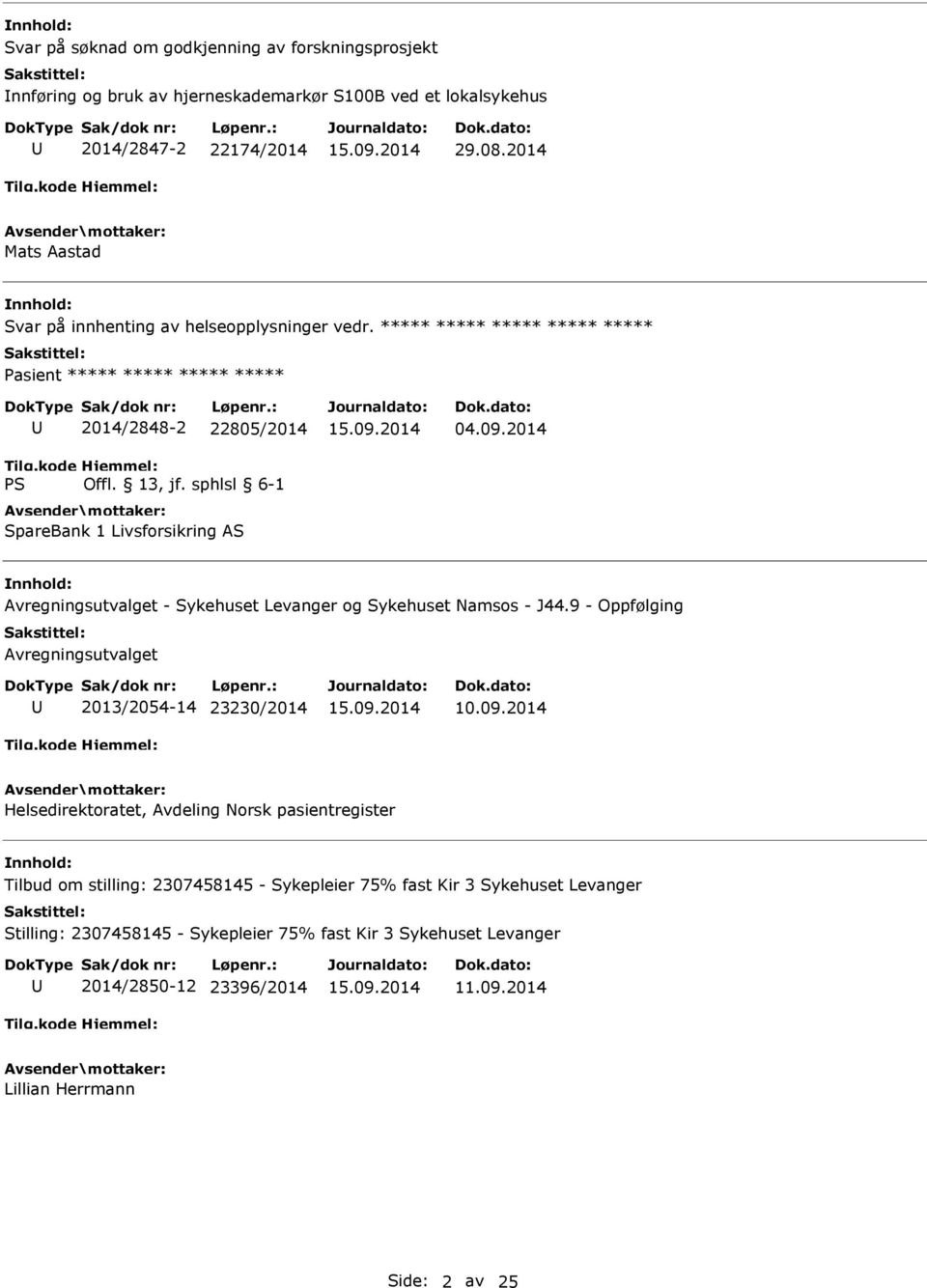 2014 Avregningsutvalget - Sykehuset Levanger og Sykehuset Namsos - J44.9 - Oppfølging Avregningsutvalget 2013/2054-14 23230/2014 10.09.