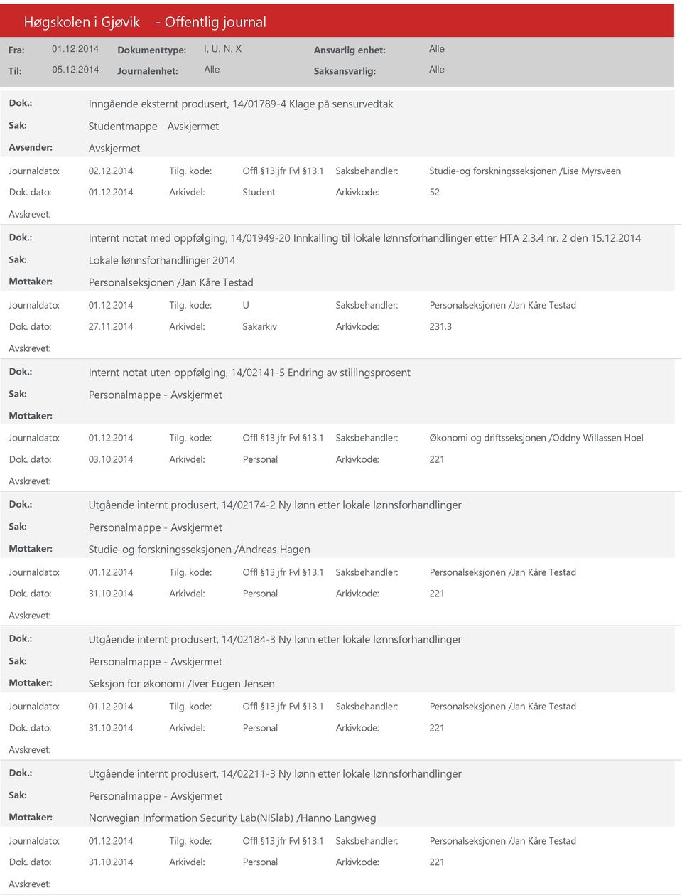 2014 Arkivdel: Sakarkiv Arkivkode: 231.3 Internt notat uten oppfølging, 14/02141-5 Endring av stillingsprosent Økonomi og driftsseksjonen /Oddny Willassen Hoel Dok. dato: 03.10.