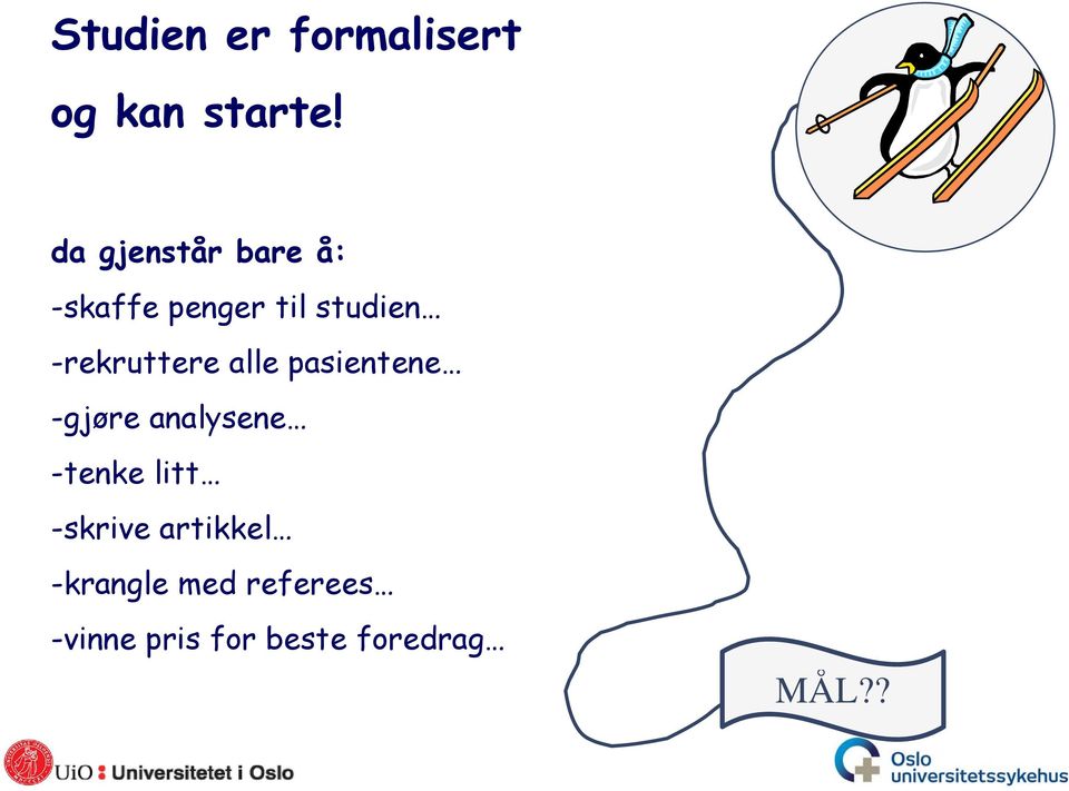 -rekruttere alle pasientene -gjøre analysene -tenke