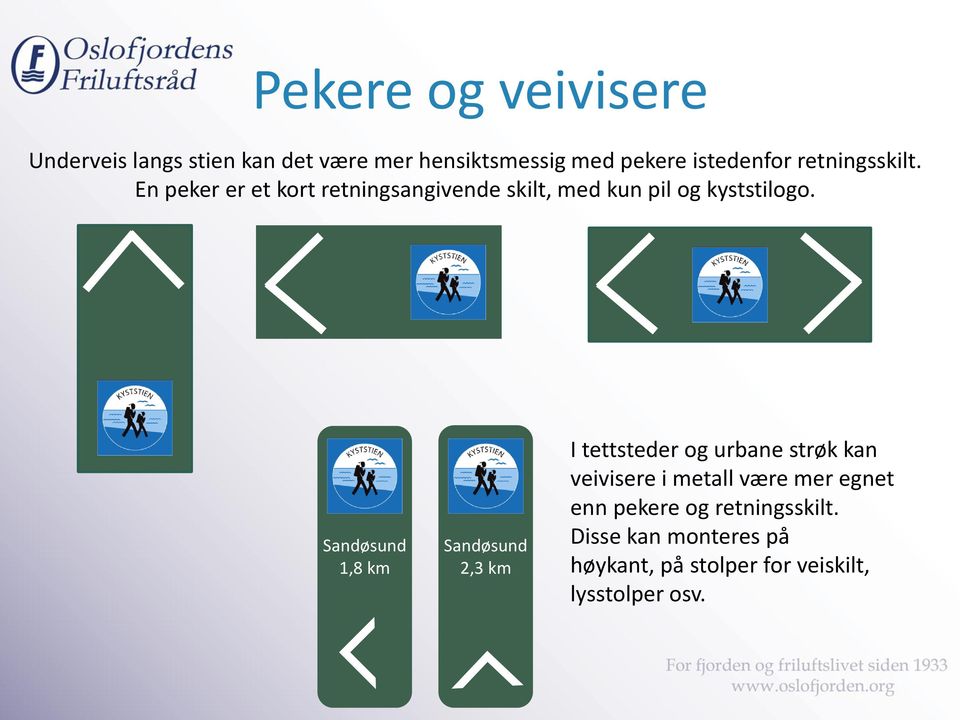 Sandøsund 1,8 km Sandøsund 2,3 km I tettsteder og urbane strøk kan veivisere i metall være mer