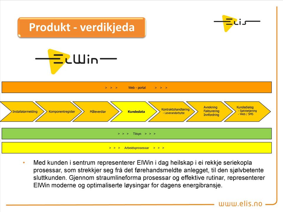 representerer ElWin i dag heilskap i ei rekkje seriekopla prosessar, som strekkjer seg frå det førehandsmeldte anlegget, til den sjølvbetente