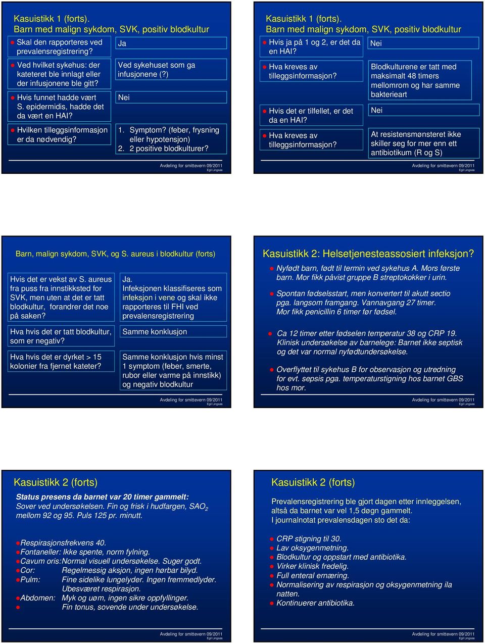 2 positive blodkulturer? Kasuistikk 1 (forts). Barn med malign sykdom, SVK, positiv blodkultur Hvis ja på 1 og 2, er det da en Hva kreves av tilleggsinformasjon?