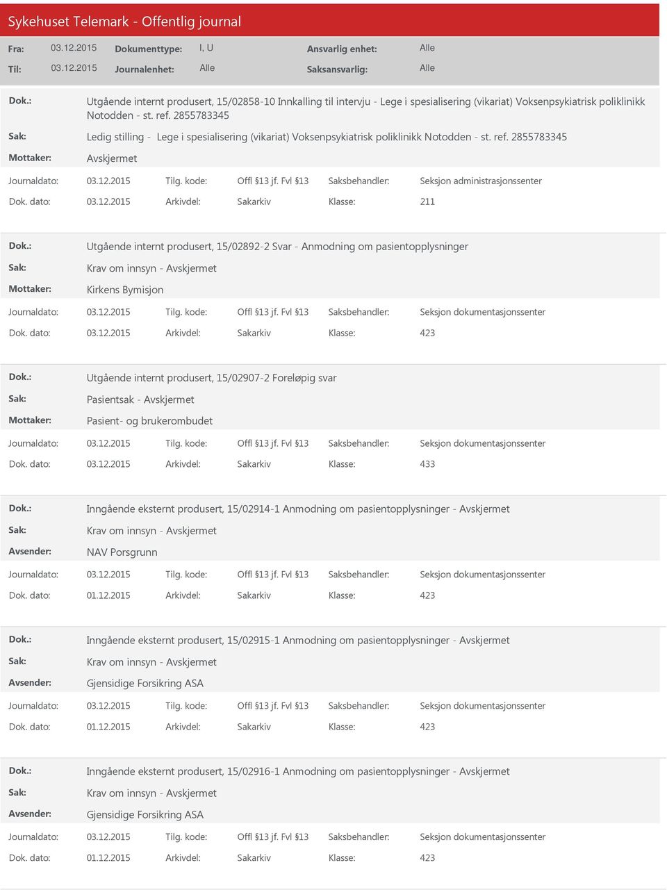 dato: Arkivdel: Sakarkiv tgående internt produsert, 15/02907-2 Foreløpig svar Pasientsak - Pasient- og brukerombudet Dok.