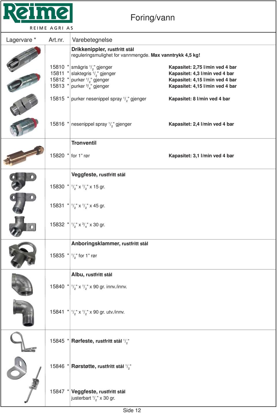 gjenger Kapasitet: 4,15 l/min ved 4 bar 15815 * purker nesenippel spray 1 gjenger Kapasitet: 8 l/min ved 4 bar 15816 * nesenippel spray 1 gjenger Kapasitet: 2,4 l/min ved 4 bar Tronventil 15820 * for