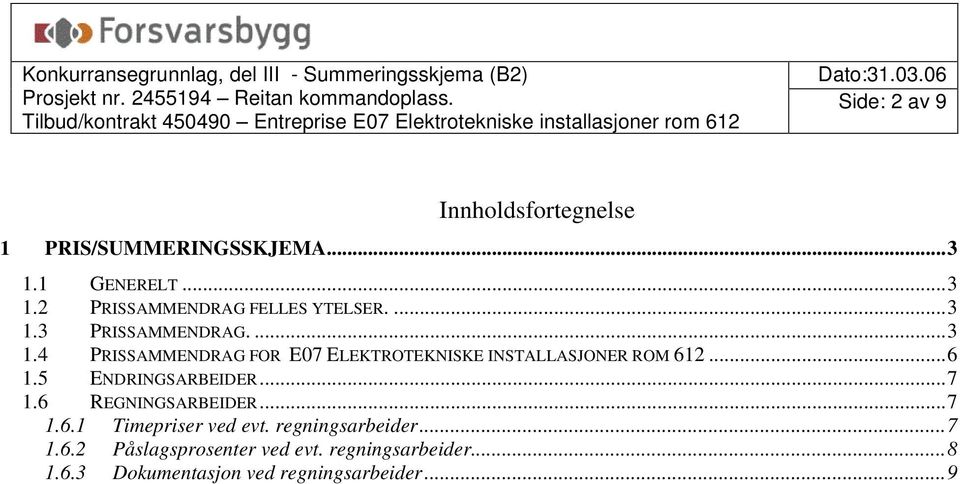 5 ENDRINGSARBEIDER...7 1.6 REGNINGSARBEIDER...7 1.6.1 Timepriser ved evt. regningsarbeider...7 1.6.2 Påslagsprosenter ved evt.