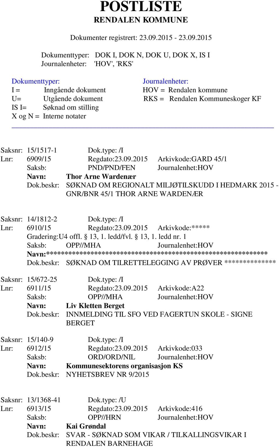 ledd/fvl. 13, 1. ledd nr. 1 Saksb: OPP//MHA Journalenhet:HOV Navn:************************************************************ Dok.