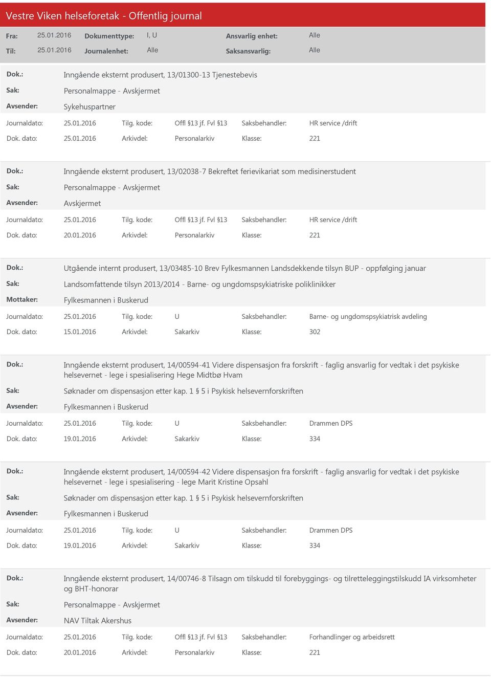 2016 Arkivdel: Personalarkiv tgående internt produsert, 13/03485-10 Brev Fylkesmannen Landsdekkende tilsyn BP - oppfølging januar Landsomfattende tilsyn 2013/2014 - Barne- og ungdomspsykiatriske