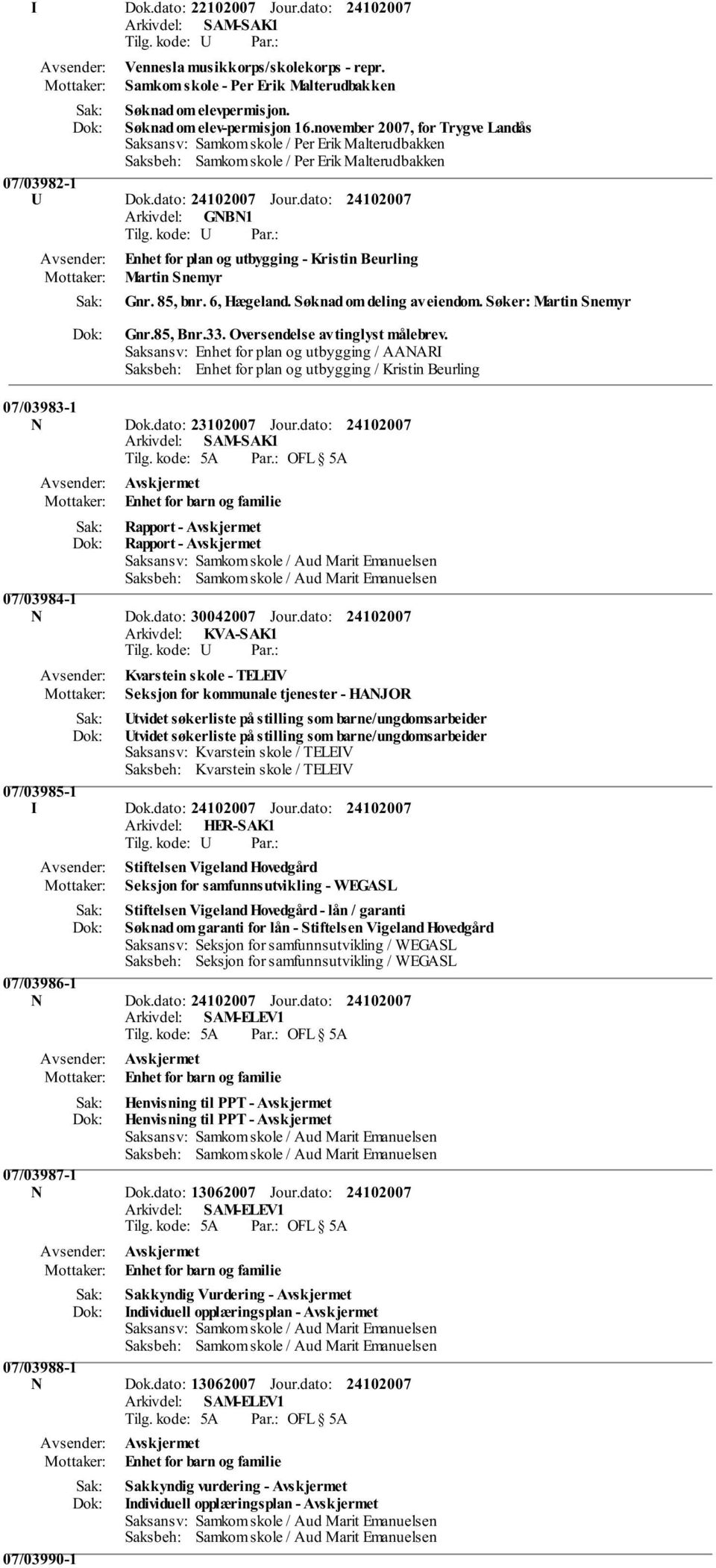 Søker: Martin Snemyr Gnr.85, Bnr.33. Oversendelse av tinglyst målebrev. Saksansv: Enhet for plan og utbygging / AANARI Saksbeh: Enhet for plan og utbygging / Kristin Beurling 07/03983-1 N Dok.