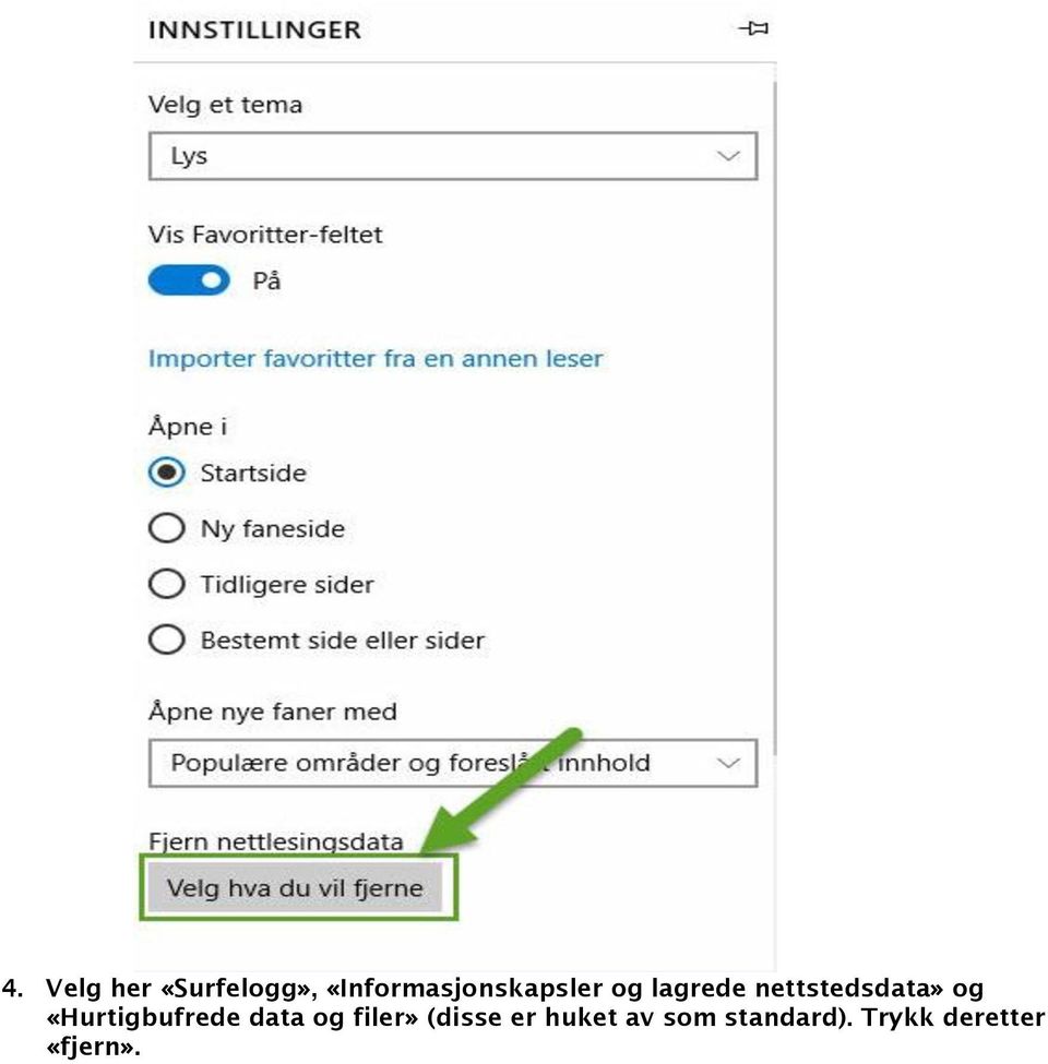 nettstedsdata» og «Hurtigbufrede data og