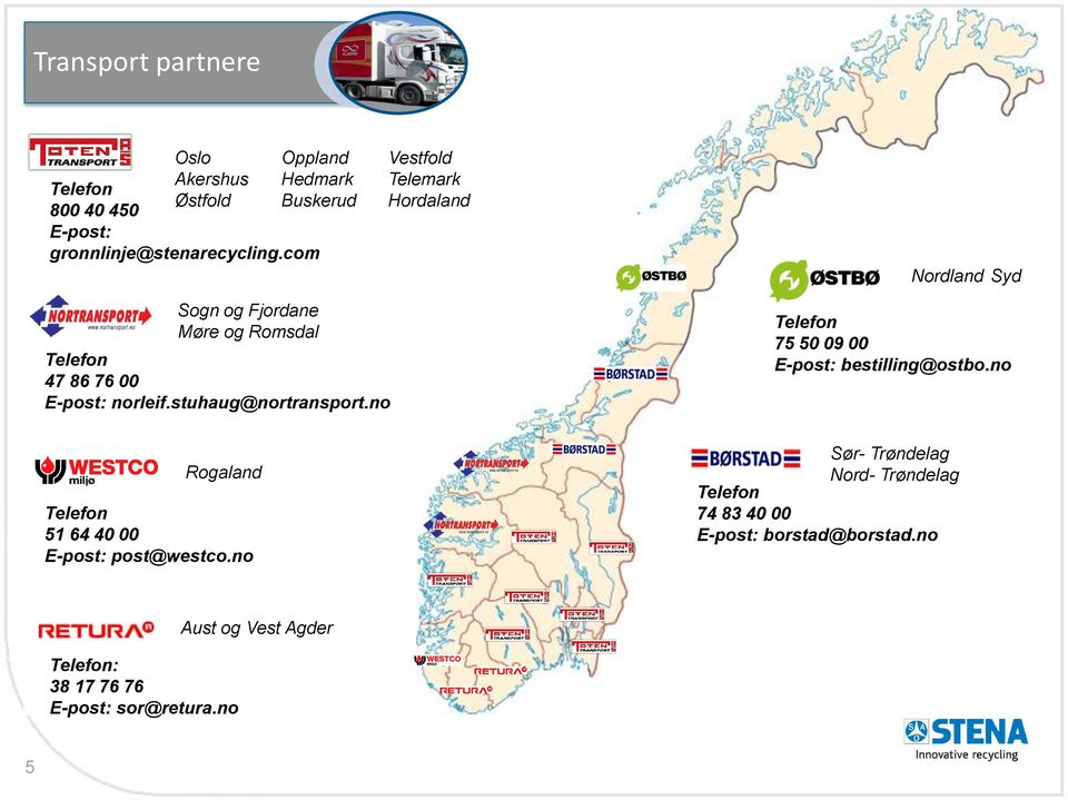 no Nordland Syd Telefon 75 50 09 00 E-post: bestilling@ostbo.no Rogaland Telefon 51 64 40 00 E-post: post@westco.