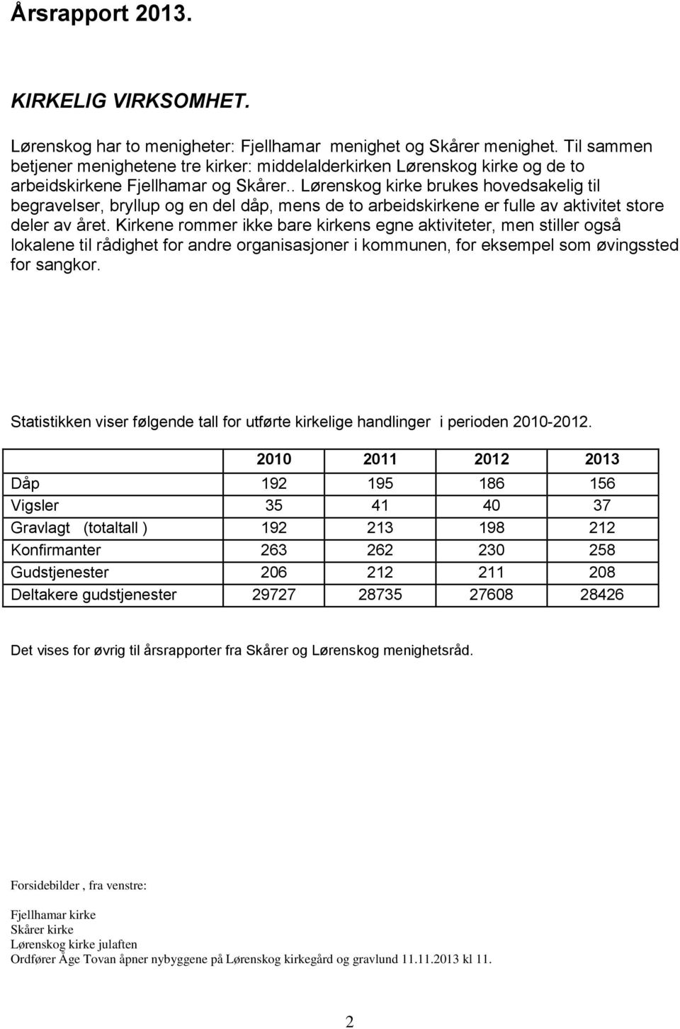 . Lørenskog kirke brukes hovedsakelig til begravelser, bryllup og en del dåp, mens de to arbeidskirkene er fulle av aktivitet store deler av året.