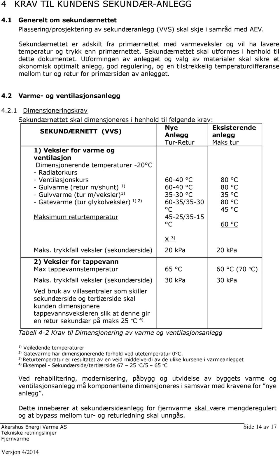 Utformingen av anlegget og valg av materialer skal sikre et økonomisk optimalt anlegg, god regulering, og en tilstrekkelig temperaturdifferanse mellom tur og retur for primærsiden av anlegget. 4.