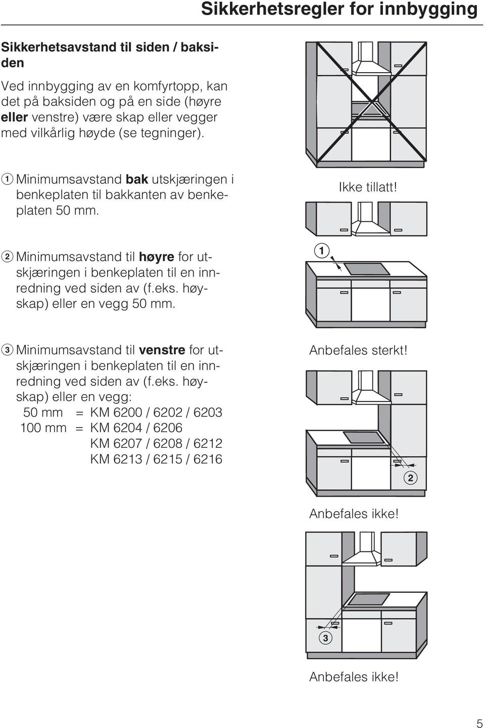 b Minimumsavstand til høyre for utskjæringen i benkeplaten til en innredning ved siden av (f.eks. høyskap) eller en vegg 50 mm.